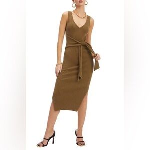 NWT Good American Ribbed Knit Tan Midi Dress XL